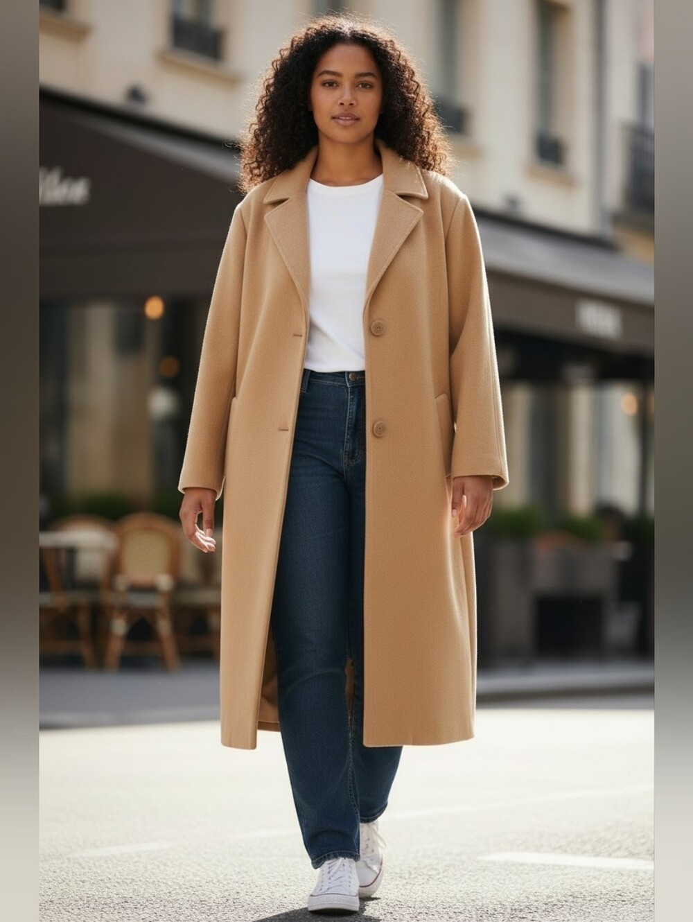 Roman's Vintage Classic Long Camel Tan Coat - Single-Breasted 24W